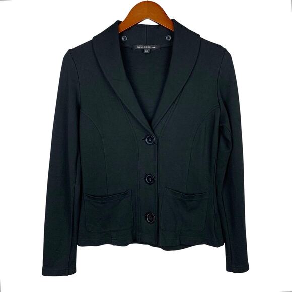 Tonia Debellis Jacket Sweatshirt Blazer Black Button Front Pockets Women's S - Picture 1 of 6
